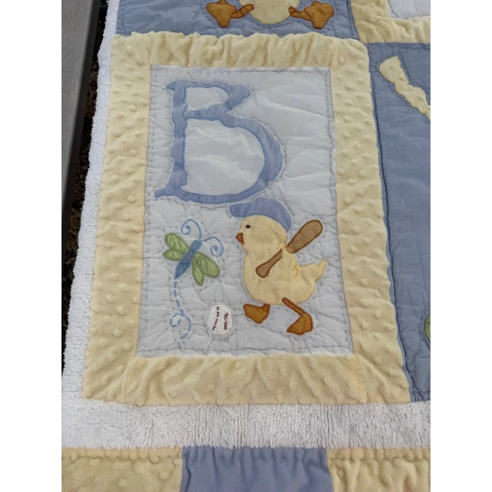 Handmade Baby Quilt Blue Yellow Minky Dot Duck Frog Alphabet Nursery Blanket